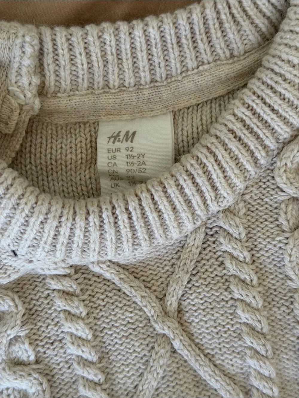 H&M Cream Cable Knit Crewneck Sweater 18-24M